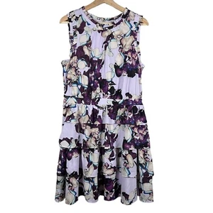 Vestido Banana Republic para mujer con volantes floral en capas lila púrpura hada talla 14 nuevo con etiquetas - Imagen 1 de 8