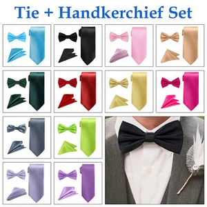 Mens Neck Tie and Pocket Square Handkerchief Set Hanky Wedding Birthday Party - Picture 1 of 23