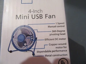 Mainstays 4 Inch Metal USB Table Desk Fan Blue Pivoting Whisper Quiet Mini - Picture 1 of 2