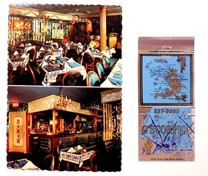 Postal restaurante O' Scorpinio con cubierta de libro a juego Arlington Virginia cromo - Imagen 1 de 2