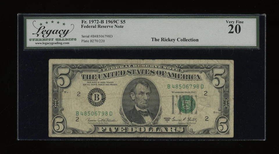 DBR 1969-C $5 FRN New York Fr. 1972-B Legacy VF-20 Serial B48506798D - Image 1 of 2