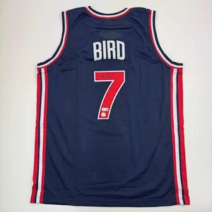 Autographed/Signed Larry Bird USA Blue 1992 Dream Team Jersey Beckett BAS COA - Picture 1 of 4