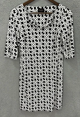 Vestido Laundry by Design 2 Negro Blanco Geométrico Cadena Estampado Carrera Oficina Mod Foto 1 de 4