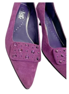 RICHARD TYLER SHOES PURPLE SUEDE / LEATHER SLIP-ON RHINESTONE - Picture 1 of 10