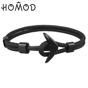 HOMOD Black Tail Anchor Bracelet Men Women Rope Chain Double Layer Sporty 21cm** - Picture 1 of 1