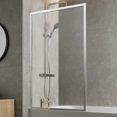 Square Framed Bath Shower Screen 800mm - 6mm Glass Thickness Chrome - Image 1 of 4