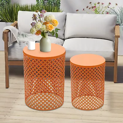 2Pcs Indoor/Outdoor Side Table, Metal Frame Accent Table, Modern End Table - Image 1 of 4