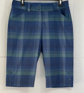 NIKE GOLF DRI FIT womens plaid bermuda blue shorts size - Picture 1 of 5