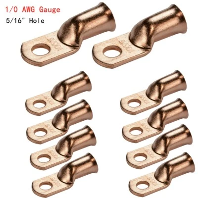 10 Lot 1/0 AWG 5/16" Hole Ring Terminal Lug Bare Copper Uninsulated Wire Welding - Image 1 of 4