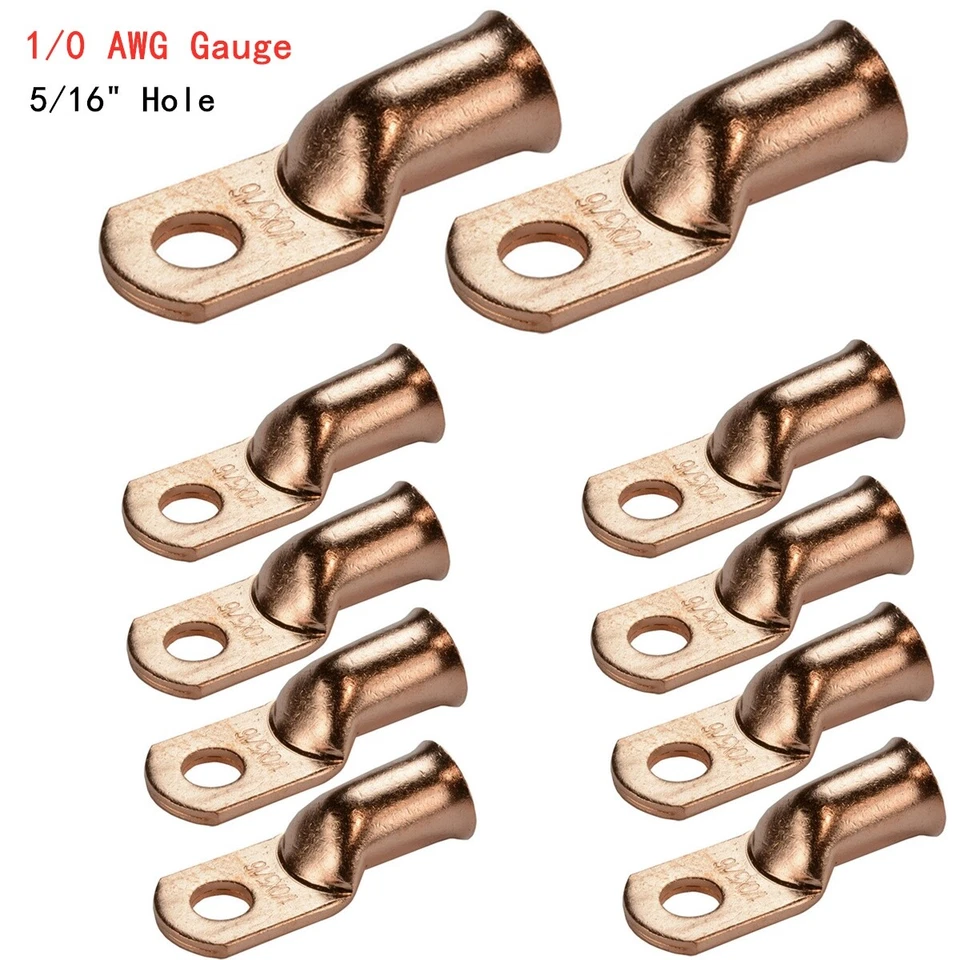 10 Lot 1/0 AWG 5/16" Hole Ring Terminal Lug Bare Copper Uninsulated Wire Welding - Image 1 of 4