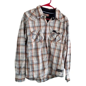 SOVEREIGN Code Men's XL Pearl Snap Western Shirt Long Sleeve Plaid Brown - Picture 1 of 10