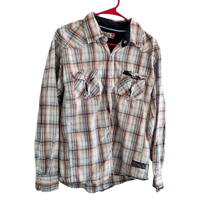 SOVEREIGN Code Men's XL Pearl Snap Western Shirt Long Sleeve Plaid Brown - Image 1 of 4