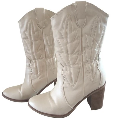 Botas de Vaquera MIA Western Tacón Bloque Bordadas Estilo Country Crema Talla 7 Foto 1 de 4