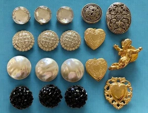 Vintage Button Covers Lot of 18 Hearts Angels Rhinestones Faux Pearls Beaded - Picture 1 of 12