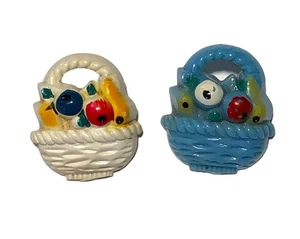 Set/2 VTG Lot 1940s BASKET OF FRUIT Buttons Plastic 3/4" Figural Blue & White - Picture 1 of 4