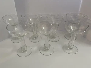 Set Of 7 Vintage Hollow Stem Coupe Champagne Drink Blown MCM Glass Mid-Century - Picture 1 of 7