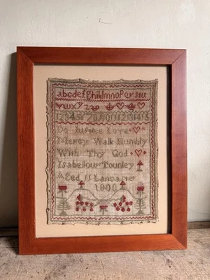 1800 Lancaster Antique Schoolgirl Sampler Red Green Hearts Bible Verse Textile - Image 1 of 4