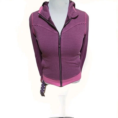 Suéter Lululemon Mujer 8 Buceo Cremallera Completa Sudadera con Capucha Rosa Rayas Yoga Foto 1 de 3