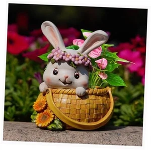 Garden Rabbit Statue Succulent Planter Pot - Easter Bunny Sunflower Resin Pot - Picture 1 of 7