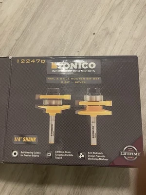 Bevel 2 Bit Rail and Stile Router Bit Set - 1/4" Shank - Yonico 12247q - Image 1 of 4