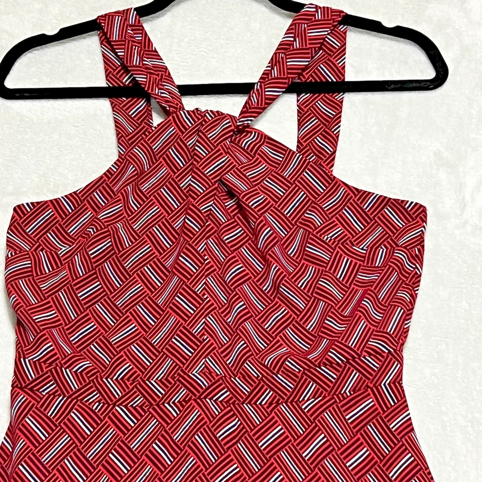 Vestido halter Banana Republic para mujer talla 2 ajuste forrado estilo rojo azul geométrico Foto 1 de 4