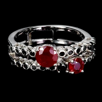 925 Sterling Silver Ring Round Ruby 5mm Spinel Natural Gemstone Jewelry Size 7 - Image 1 of 4