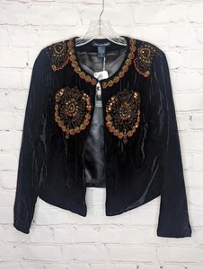 Saint Tropez West Bolero Perlen Crushed Samt Braun Jacke Größe M - Bild 1 von 9