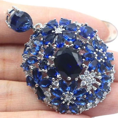 Nuevo Diseñado 10.4g Largo Grande Tanzanita Blanco Circonita Mujer Boda Colgante Plata Foto 1 de 3