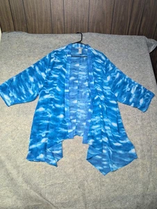 Catherines Plus 4X Open Front Blue Kimono Cardigan Cloud/Water Pattern - Picture 1 of 7