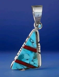 Brandon Etcity Navajo handgefertigter Sterlingsilber Multi-Stein Anhänger 1,25"x3/4" Neu mit Etikett - Bild 1 von 4