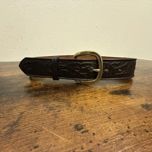 Don Hume schwarzer Ledergürtel Messingschnalle | 5 Loch | 28" x 1,5" | Damen verziert - Bild 1 von 4