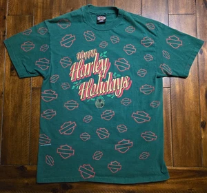 Vintage Harley Davidson Happy Harley Holidays Graphic T Shirt L AOP - Picture 1 of 12