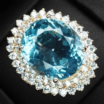 Opulentos anillos con halo de oro rosa de plata de ley 925 de 11,80 quilates de aguamarina azul ártico Foto 1 de 4
