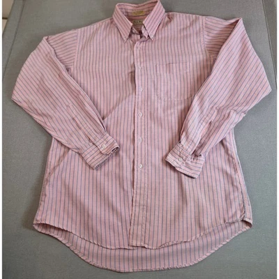 Vintage 90s L.L. Bean USA Made Pink Blue Stripe Shirt 16-35 Single Needle - Image 1 of 4