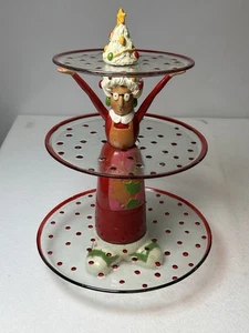 Bandeja de servir de 3 niveles soporte señora cláusula lunares vacaciones Navidad vintage raro - Imagen 1 de 7