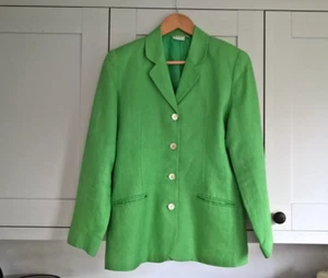 EAST Blazer Size 12 Fresh Bright Spring Green 100% Linen Lined Cruise Wedding - Picture 1 of 8