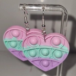 Pair of Pink Green Purple Mini Poppets  earrings Handmade 5 cm fun party light - Picture 1 of 2