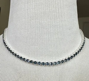 Anne Klein Tennis Doted Necklace Silver color/ Blue Crystals - Picture 1 of 4