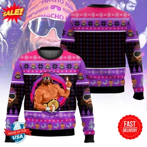 New Funny Macho Man Ugly Christmas Sweater, Macho Man Randy Savage Sweater - Picture 1 of 2