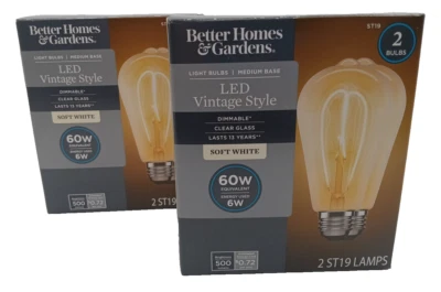 2 Pack LED Vintage Edison Type Light Bulbs, 6 Watt 60W Equivalent ST19 Dimmable - Image 1 of 4