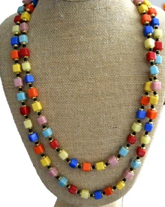 Collar Vintage MCM Multicolor Cubo Cuentas de Vidrio Latón Tapas Collar De Colección - Imagen 1 de 4