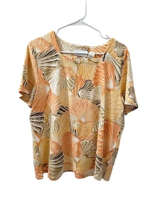 T-shirt manica corta Alfred Dunner conchiglia arancione marrone cotone elasticizzato grande - Foto 1 di 11