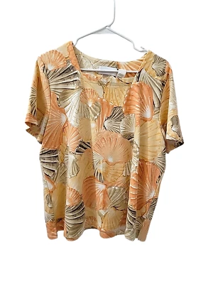 Camiseta Alfred Dunner Manga Corta Concha Naranja Tostado Algodón Elástico Grande Foto 1 de 4