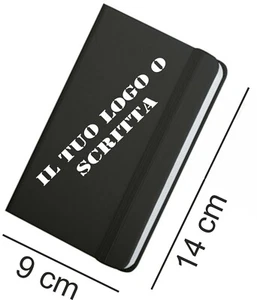Block notes quaderno appunti 160 pag.a righe 9 cm x 14 cm, nero personalizzato - Foto 1 di 1