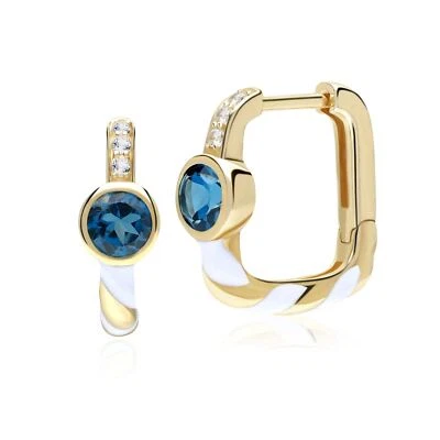 Siberian Waltz London Blue Topaz Square Hoop Earrings in 9ct Gold - Image 1 of 2