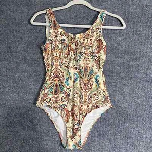 rhythm One Piece Swimsuit XS Beige Paisley Boho Printed Sunchaser Lace-Up Swim - Picture 1 of 9