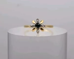 Antiguo Zafiro Diamante Floral Racimo 18ct Oro Anillo N 1/2 Art Déco Caja Único - Imagen 1 de 5
