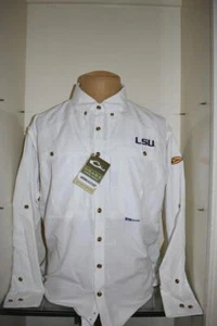 Camisa de Pesca Drake Waterfowl Para Hombre LSU Tigres Tirador de Alas Blanca Nueva con Etiquetas - Imagen 1 de 6