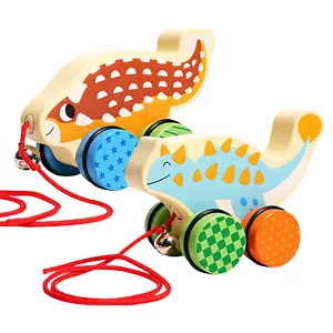 1pc Handmade Wooden Pull Toy Dinosaur Push and Pull Along Toy for Kids Toddlers - Picture 1 of 14