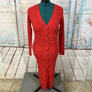 Guess Womens Red Celia Micro Sequin Long Sleeve Knitted Sweater Dress, Size PM - Picture 1 of 18